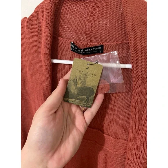 PERUVIAN CONNECTION Copper Cardigan Lightweight Knit Open Front Rust Women Small - Picture 3 of 5